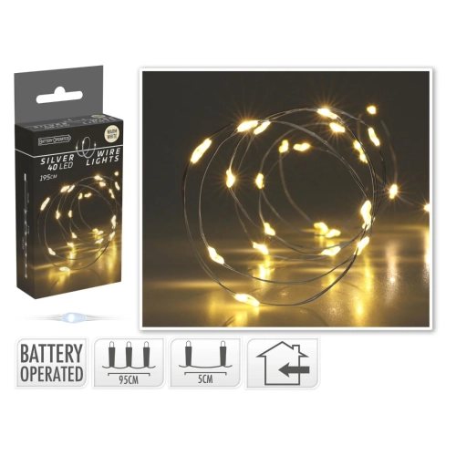 Lampki LED 40 Diod Łezka na Baterie wew. - Biały Ciepły 