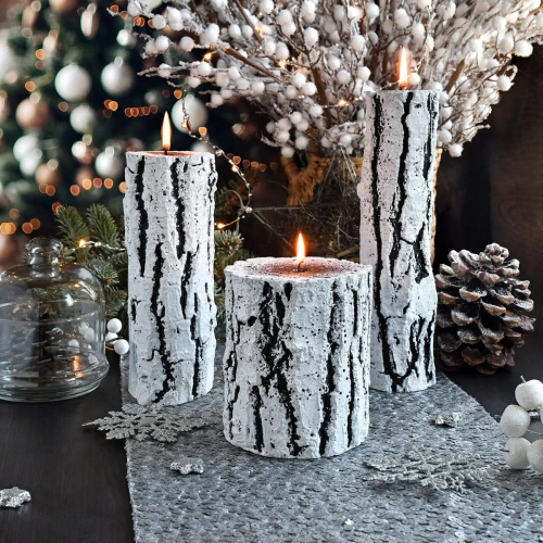 Świeca Świąteczny Pniak 12cm - Szary/Czarny
