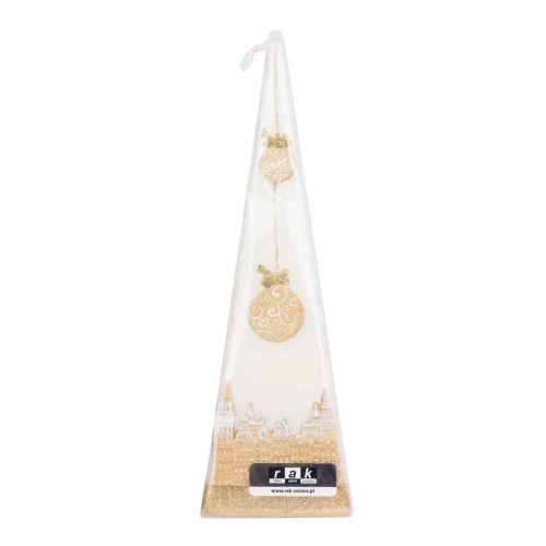 Świeca Świąteczne Miasto Piramida 23cm - Perłowy