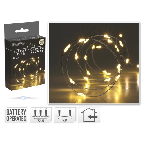 Lampki LED 80 Diod Łezka na Baterie - Biały Ciepły