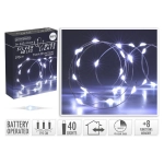 Lampki LED 40 Diod Łezka na Baterie Timer/Programator - Zimny Biały