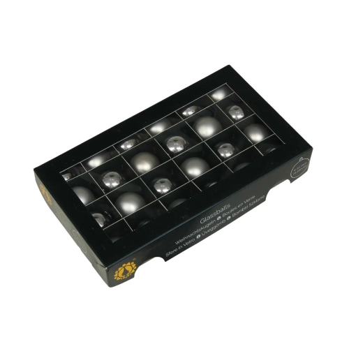 Bombki Szklane 25mm Kartonik kpl. 24szt Błysk/Mat - Srebrny