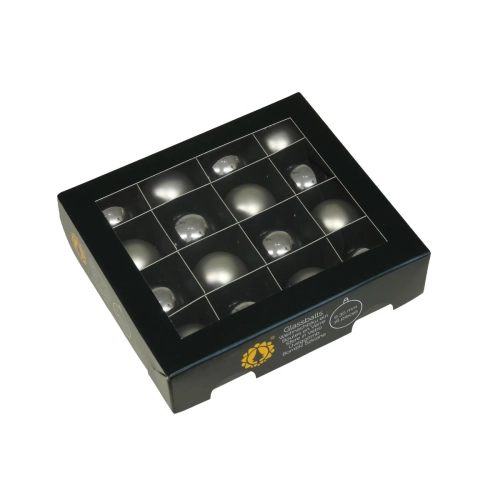 Bombki Szklane 30mm Kartonik kpl. 16szt Błysk/Mat - Srebrny
