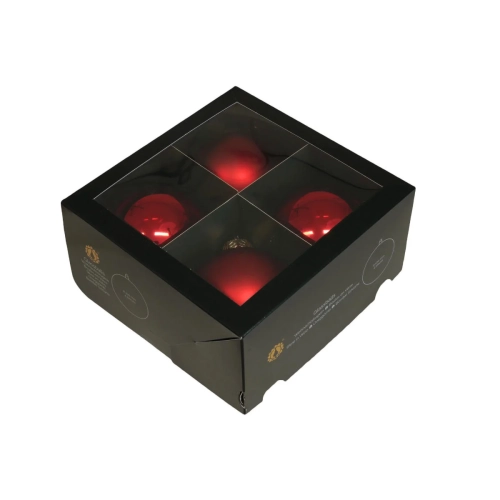 Bombki Szklane 100mm Kartonik kpl. 4szt Błysk/Mat - Czerwony