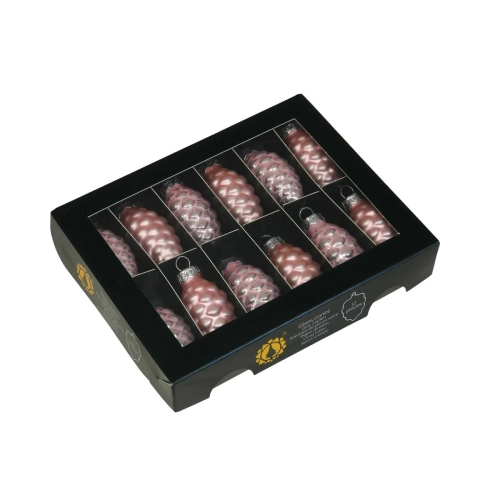 Bombki Szklane Szyszki 60mm Kartonik kpl. 12szt Błysk/Mat - Pudrowy Różowy