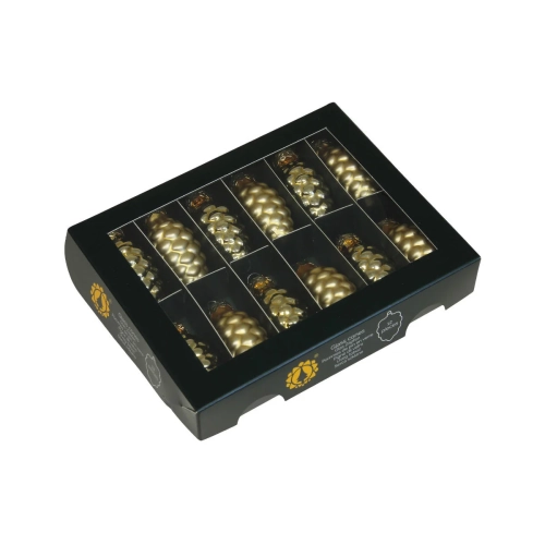 Bombki Szklane Szyszki 60mm Kartonik kpl. 12szt Błysk/Mat - Jasny Złoty