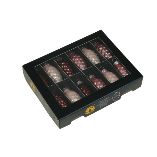 Bombki Szklane Szyszki 60mm Kartonik kpl. 12szt Błysk/Mat - Pastelowy Różowy