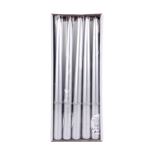 Świeca Stożkowa Prosta 2x29cm kpl. 10szt - Srebrny