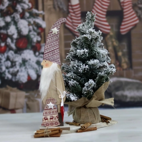 Świąteczny Skrzat Drewniany z Bombką 45cm