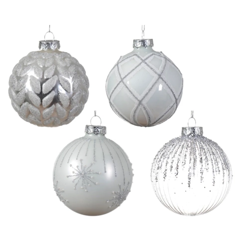 Bombki Choinkowe Szklane z Brokatem Srebrne 8cm