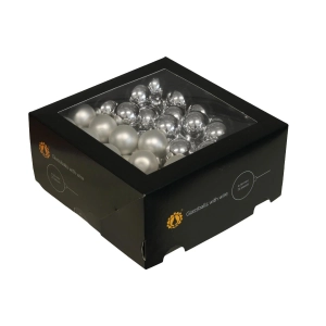 Bombki Szklane na Druciku 30mm Kartonik kpl. 72szt Błysk/Mat - Srebrny