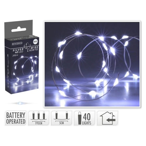 Lampki LED 40 Diod Łezka na Baterie - Biały Zimny