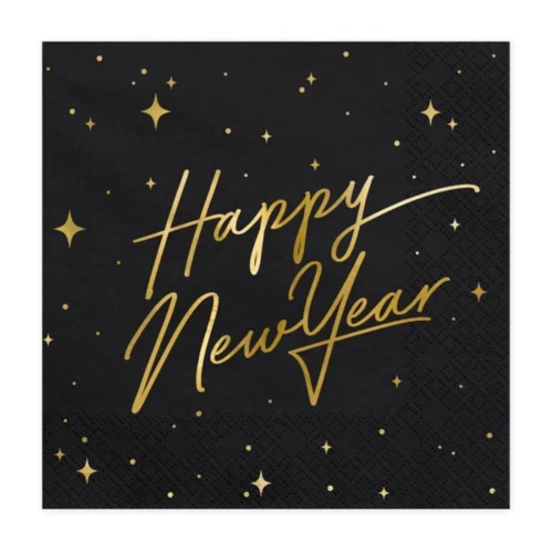 Serwetki Papierowe Happy New Year 33cm kpl. 20szt - Czarny