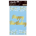 Obrus Foliowy Happy Birthday 137x183cm - Niebieski/Biały