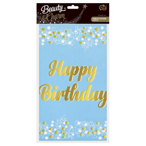 Obrus Foliowy Happy Birthday 137x183cm - Niebieski/Biały