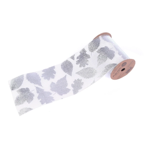 Taśma Jutowa Srebrne Liście 12cmx4,5m