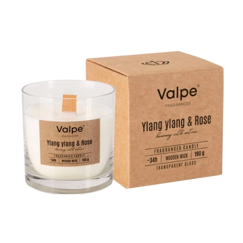 Świeca Zapachowa w Szkle Drewniany Knot 190g - Ylang/Róża