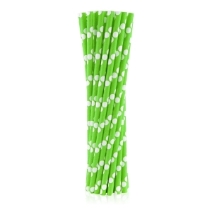 Słomki Papierowe Zielone w Groszki 20cm kpl. 24szt 
