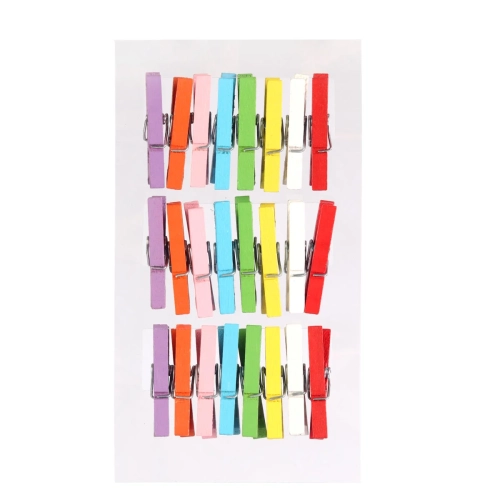 Klamerki Drewniane Kolorowe 3cm kpl. 24szt