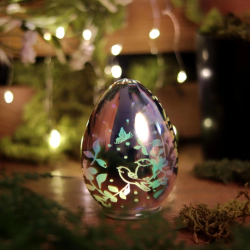 Jajko Szklane LED Ptaki 7x9,5cm - Multi