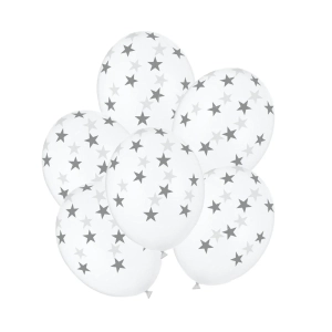 Balony Lateksowe Srebrne Gwiazdki 30cm kpl. 6szt