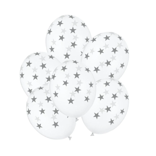 Balony Lateksowe Srebrne Gwiazdki 30cm kpl. 6szt