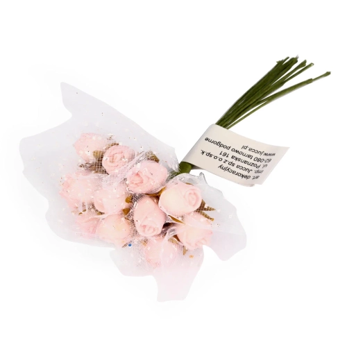 Róże z Pianki z Tiulem 12cm kpl. 12szt - Różowy