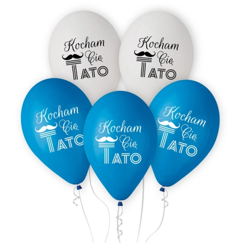 Balony Kocham Cię Tato 30cm kpl. 5szt - Niebieski/Biały