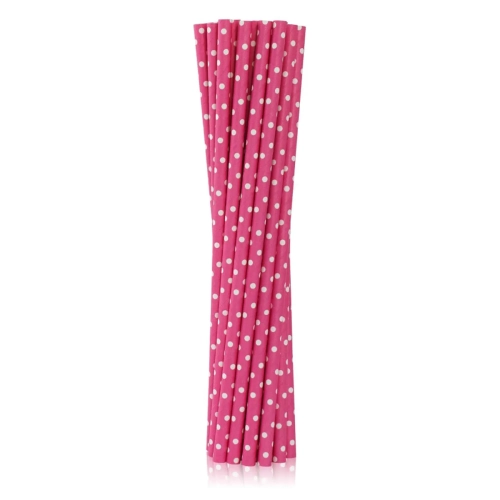 Słomki Papierowe Różowe w Groszki 20cm kpl. 40szt 