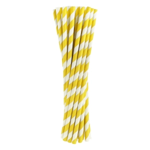 Słomki Papierowe Żółte Paski 20cm kpl. 40szt