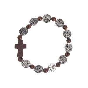 Różaniec Bransoletka 1-10tka Drewno/Św. Benedykt BC1879