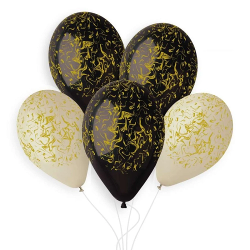 Balony Lateksowe Marble 33cm kpl. 5szt - Czarny/Beżowy