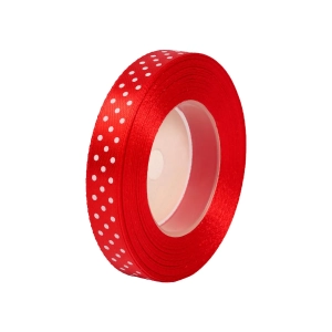 Wstążka Satynowa w Kropki 12mmx22,5m - Czerwony Nr 26