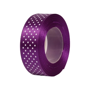 Wstążka Satynowa w Kropki 25mmx22,5m– Ciemny Fioletowy Nr 34