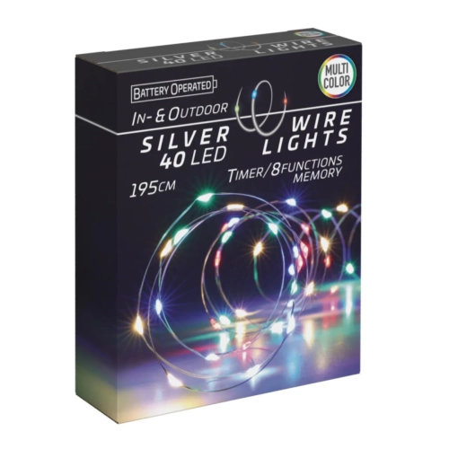 Lampki LED 40 Diod Łezka na Baterie Timer/Programator - Multikolor