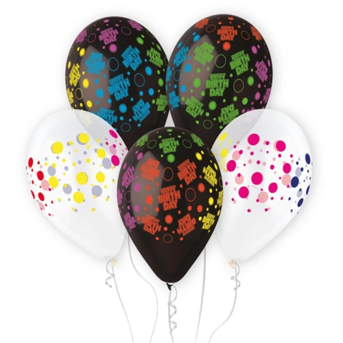Balony Lateksowe Happy Birthday 33cm kpl. 5szt