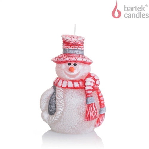 Świeca Figurka Bałwanek 12,5cm - Biały/Czerwony