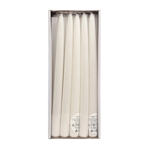 Świeca Stożkowa Drapana z Brokatem 29cm kpl. 10szt - Biały