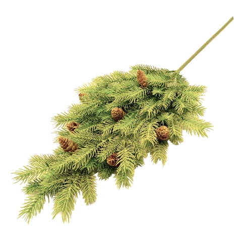 Sztuczna Gałązka Świerku z Szyszkami 62cm - Zielony/Brązowy