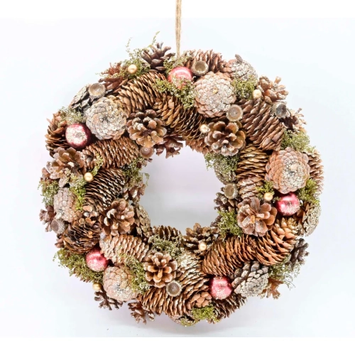 Wianek Bożonarodzeniowy Natural z Szyszkami i Bombkami 34cm
