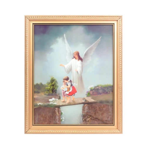 Obraz Anioł Stróż 28x23cm - Złota Ramka 
