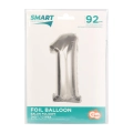 Balon Foliowy 92cm Cyfra 1 - Srebrny 