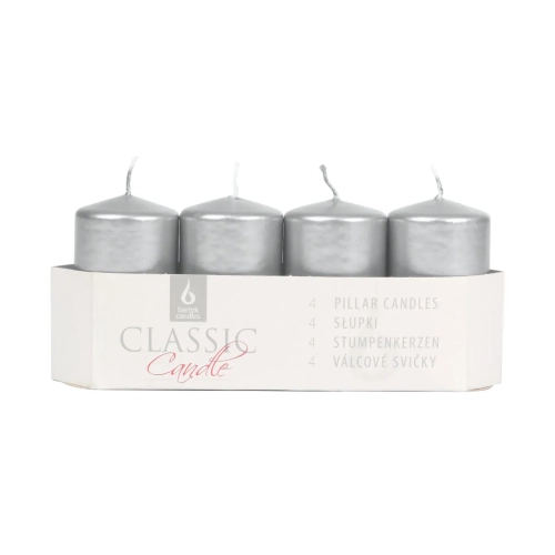 Świeca Adwentowa Słupek 4x7cm kpl. 4szt Metalik - Srebrny