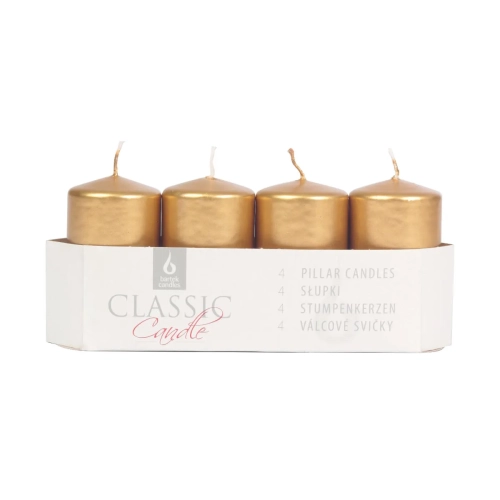 Świeca Adwentowa Słupek 4x7cm kpl. 4szt Metalik - Złoty