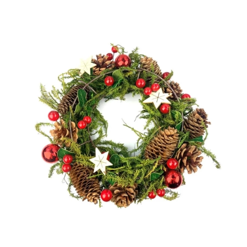Wianek Bożonarodzeniowy z Bombkami i Szyszkami 24cm