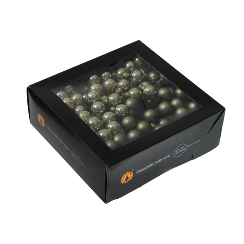 Bombki Szklane na Druciku 20mm Kartonik kpl. 144szt Błysk/Mat - Szarozielony 