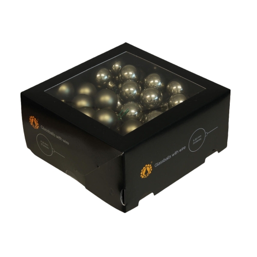 Bombki Szklane na Druciku 30mm Kartonik kpl. 72szt Błysk/Mat - Szarozielony