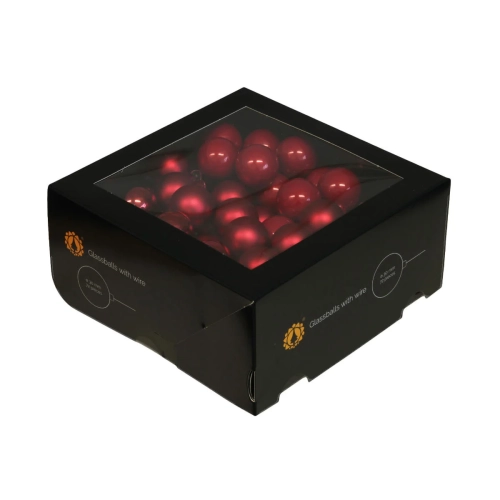 Bombki Szklane na Druciku 30mm Kartonik kpl. 72szt Błysk/Mat - Świąteczny Czerwony