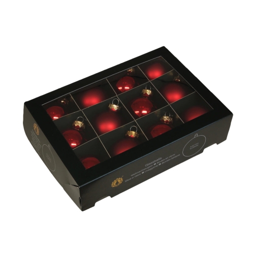 Bombki Szklane 57mm Kartonik kpl. 12szt Błysk/Mat - Czerwony