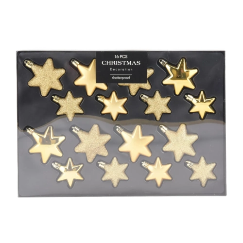 Bombki Choinkowe Gwiazdki Złote kpl. 16szt 